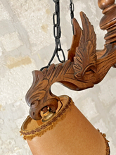 Load image into Gallery viewer, Nice Vintage French Carved Wood Gothic Chimera Chandelier 4 Lights Gargoye 1950