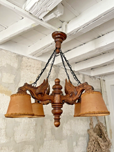 Load image into Gallery viewer, Nice Vintage French Carved Wood Gothic Chimera Chandelier 4 Lights Gargoye 1950