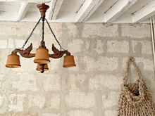 Load image into Gallery viewer, Nice Vintage French Carved Wood Gothic Chimera Chandelier 4 Lights Gargoye 1950