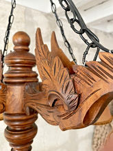 Load image into Gallery viewer, Nice Vintage French Carved Wood Gothic Chimera Chandelier 4 Lights Gargoye 1950