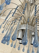 Load image into Gallery viewer, Vintage Waterfall Chandelier Blue Glass Drops 1970 MURANO Chrome VENINI Ceiling