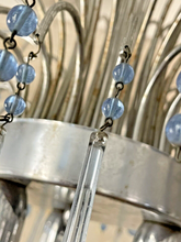 Load image into Gallery viewer, Vintage Waterfall Chandelier Blue Glass Drops 1970 MURANO Chrome VENINI Ceiling