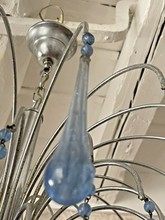 Load image into Gallery viewer, Vintage Waterfall Chandelier Blue Glass Drops 1970 MURANO Chrome VENINI Ceiling