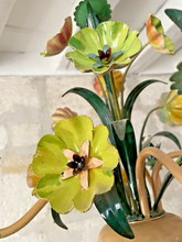Load image into Gallery viewer, Charming Florentine Chandelier Painted Tole Metal Flowers 70's Italian Ceiling
