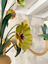 Load image into Gallery viewer, Charming Florentine Chandelier Painted Tole Metal Flowers 70's Italian Ceiling