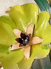 Load image into Gallery viewer, Charming Florentine Chandelier Painted Tole Metal Flowers 70's Italian Ceiling