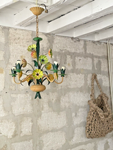 Load image into Gallery viewer, Charming Florentine Chandelier Painted Tole Metal Flowers 70's Italian Ceiling