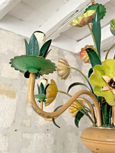 Load image into Gallery viewer, Charming Florentine Chandelier Painted Tole Metal Flowers 70's Italian Ceiling