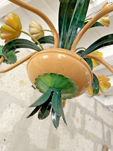 Load image into Gallery viewer, Charming Florentine Chandelier Painted Tole Metal Flowers 70's Italian Ceiling