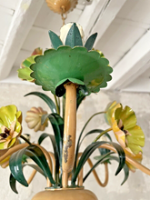 Load image into Gallery viewer, Charming Florentine Chandelier Painted Tole Metal Flowers 70's Italian Ceiling