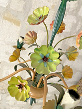 Load image into Gallery viewer, Charming Florentine Chandelier Painted Tole Metal Flowers 70's Italian Ceiling