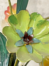 Load image into Gallery viewer, Charming Florentine Chandelier Painted Tole Metal Flowers 70's Italian Ceiling
