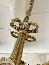 Load image into Gallery viewer, Rare French Antique Bronze Louis XVI Chandelier Porcelain Flowers Ribbon Foliage