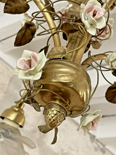Load image into Gallery viewer, Rare French Antique Bronze Louis XVI Chandelier Porcelain Flowers Ribbon Foliage