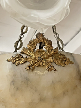 Load image into Gallery viewer, 1900 Gorgeous Antique French Alabaster Pendant Chandelier Ceiling Gilded Bronze