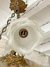 Load image into Gallery viewer, 1900 Gorgeous Antique French Alabaster Pendant Chandelier Ceiling Gilded Bronze