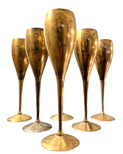 Load image into Gallery viewer, Charming Set of x6 Vintage Champagne Flutes - Brass & Silverplated Metal - 9"