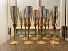 Load image into Gallery viewer, Charming Set of x12 Vintage Champagne Flutes - Brass & Silverplated Metal - 9"