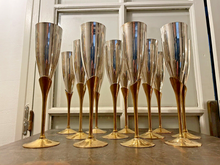 Load image into Gallery viewer, Charming Set of x12 Vintage Champagne Flutes - Brass & Silverplated Metal - 9"