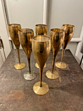 Load image into Gallery viewer, Charming Set of x6 Vintage Champagne Flutes - Brass & Silverplated Metal - 9"