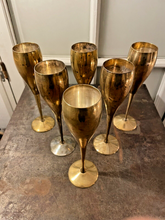 Load image into Gallery viewer, Charming Set of x6 Vintage Champagne Flutes - Brass & Silverplated Metal - 9"