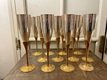 Load image into Gallery viewer, Charming Set of x12 Vintage Champagne Flutes - Brass & Silverplated Metal - 9"