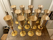 Load image into Gallery viewer, Charming Set of x12 Vintage Champagne Flutes - Brass & Silverplated Metal - 9"