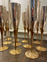 Load image into Gallery viewer, Charming Set of x12 Vintage Champagne Flutes - Brass & Silverplated Metal - 9"