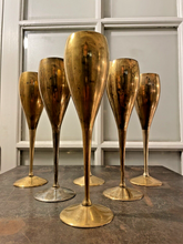 Load image into Gallery viewer, Charming Set of x6 Vintage Champagne Flutes - Brass & Silverplated Metal - 9"