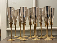 Load image into Gallery viewer, Charming Set of x12 Vintage Champagne Flutes - Brass & Silverplated Metal - 9"