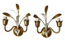 Load image into Gallery viewer, Gorgeous Florentine PAIR Wall Light Gilt Enameled Metal Tole 1980 Italian