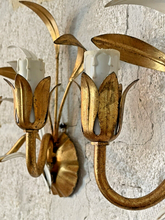 Load image into Gallery viewer, Gorgeous Florentine PAIR Wall Light Gilt Enameled Metal Tole 1980 Italian