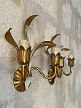 Load image into Gallery viewer, Gorgeous Florentine PAIR Wall Light Gilt Enameled Metal Tole 1980 Italian