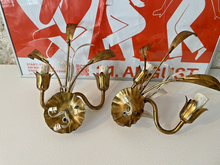 Load image into Gallery viewer, Gorgeous Florentine PAIR Wall Light Gilt Enameled Metal Tole 1980 Italian