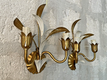 Load image into Gallery viewer, Gorgeous Florentine PAIR Wall Light Gilt Enameled Metal Tole 1980 Italian
