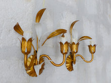 Load image into Gallery viewer, Gorgeous Florentine PAIR Wall Light Gilt Enameled Metal Tole 1980 Italian