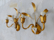 Load image into Gallery viewer, Gorgeous Florentine PAIR Wall Light Gilt Enameled Metal Tole 1980 Italian