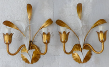 Load image into Gallery viewer, Gorgeous Florentine PAIR Wall Light Gilt Enameled Metal Tole 1980 Italian