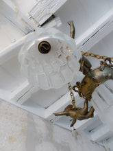 Load image into Gallery viewer, RARE Antique French 3x Cherubs Spelter & Glass Chandelier Ceiling Putti 5 Lights