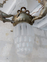 Load image into Gallery viewer, RARE Antique French 3x Cherubs Spelter & Glass Chandelier Ceiling Putti 5 Lights