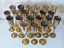 Load image into Gallery viewer, Charming Set of x20 Vintage Champagne Flutes Brass & Silverplated Metal - 9" MIX