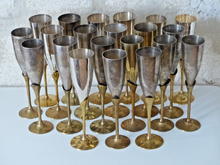 Load image into Gallery viewer, Charming Set of x20 Vintage Champagne Flutes Brass & Silverplated Metal - 9" MIX
