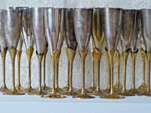 Load image into Gallery viewer, Charming Set of x20 Vintage Champagne Flutes Brass & Silverplated Metal - 9" MIX