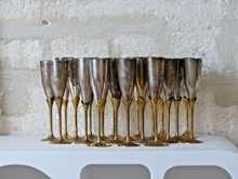 Load image into Gallery viewer, Charming Set of x20 Vintage Champagne Flutes Brass & Silverplated Metal - 9" MIX