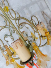 Load image into Gallery viewer, Vintage Chandelier Amber Glass Drops Prisms Beads 1930 Italian Ceiling 4 Lights