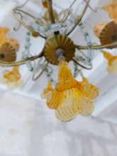 Load image into Gallery viewer, Vintage Chandelier Amber Glass Drops Prisms Beads 1930 Italian Ceiling 4 Lights