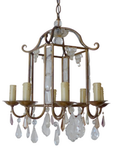 Load image into Gallery viewer, Charming Antique Chandelier Pagoda Lantern Prisms 1930 Italian Ceiling 8 fires