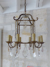 Load image into Gallery viewer, Charming Antique Chandelier Pagoda Lantern Prisms 1930 Italian Ceiling 8 fires