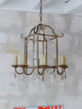 Load image into Gallery viewer, Charming Antique Chandelier Pagoda Lantern Prisms 1930 Italian Ceiling 8 fires