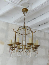 Load image into Gallery viewer, Charming Antique Chandelier Pagoda Lantern Prisms 1930 Italian Ceiling 8 fires